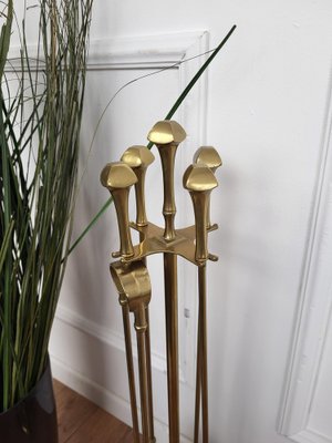 Italian Brass Fireplace Fire Tools with Stand, 1980s, Set of 5-EUP-1804856