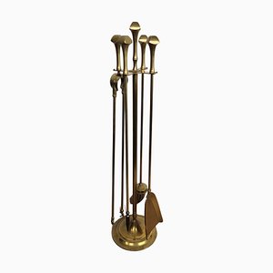 Italian Brass Fireplace Fire Tools with Stand, 1980s, Set of 5-EUP-1804856