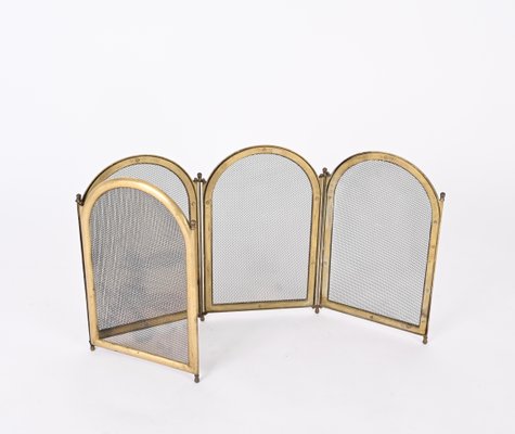 Italian Brass Folding Fireplace Screen, Italy, 1960s-JDR-1803446