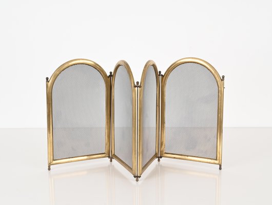 Italian Brass Folding Fireplace Screen, Italy, 1960s-JDR-1803446