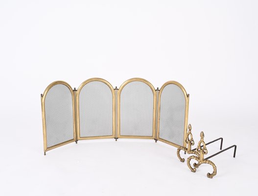 Italian Brass Folding Fireplace Screen, Italy, 1960s-JDR-1803446