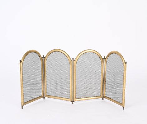 Italian Brass Folding Fireplace Screen, Italy, 1960s-JDR-1803446