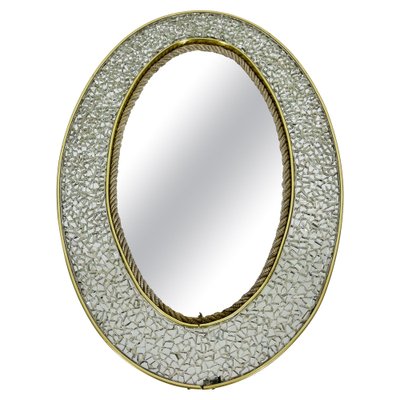 Italian Brass Framed Mosaic Wall Mirror, Italy, 1960s-PUK-1398670