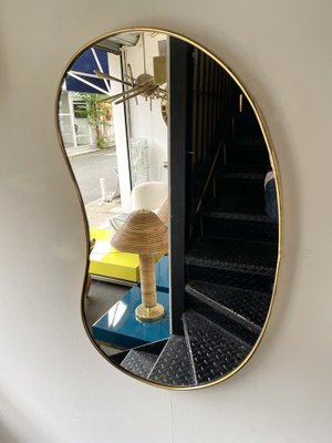 Italian Brass Free Form Bean-Shaped Mirror, 1950s-FUE-1447675