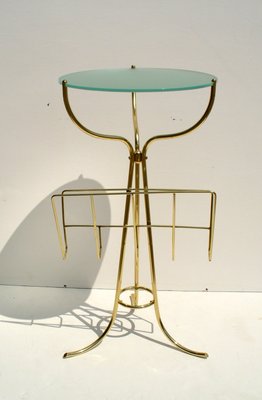 Italian Brass & Frosted Glass Console Table by Cesare Lacca for Fontana Arte, 1950s-EI-451645