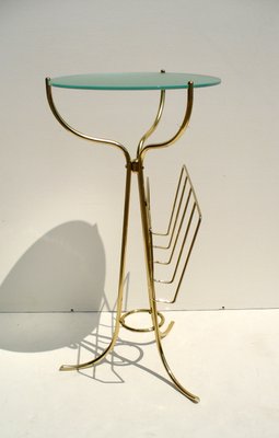 Italian Brass & Frosted Glass Console Table by Cesare Lacca for Fontana Arte, 1950s-EI-451645