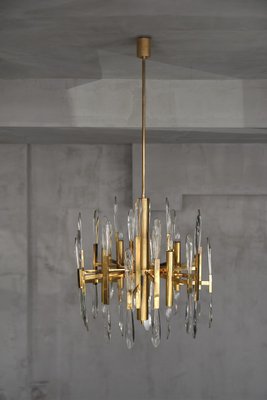 Italian Brass & Glass Icicles Chandelier by Gaetano Sciolari, 1970s-ZAA-604760