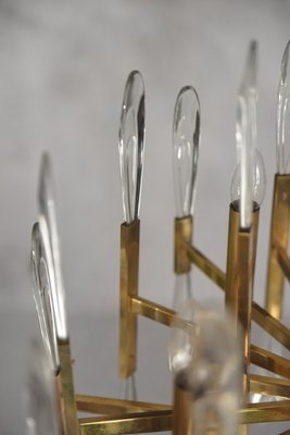 Italian Brass & Glass Icicles Chandelier by Gaetano Sciolari, 1970s-ZAA-604760