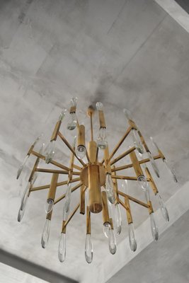 Italian Brass & Glass Icicles Chandelier by Gaetano Sciolari, 1970s-ZAA-604760