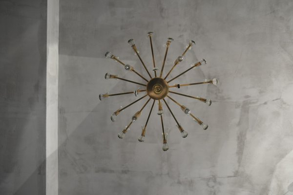 Italian Brass & Glass Icicles Chandelier by Gaetano Sciolari, 1970s-ZAA-604760