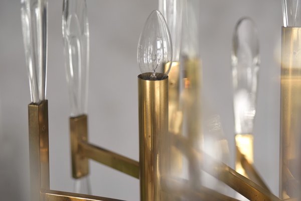 Italian Brass & Glass Icicles Chandelier by Gaetano Sciolari, 1970s-ZAA-604760