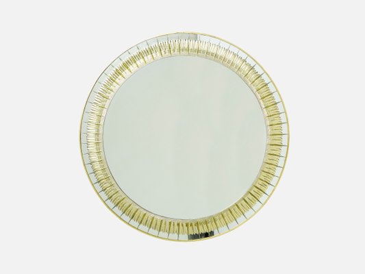 Italian Brass & Golden Crystal Mirror by Cristal Arte, 1960s-YJA-1257607