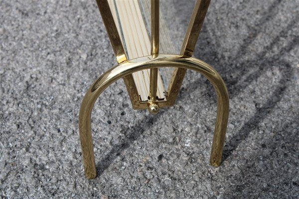 Italian Brass Magazine Rack with Transparent Glass, 1950s-EH-838010