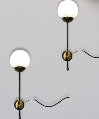 Italian Brass Opaline Glass Wall Lights, Set of 2-JJC-1132202