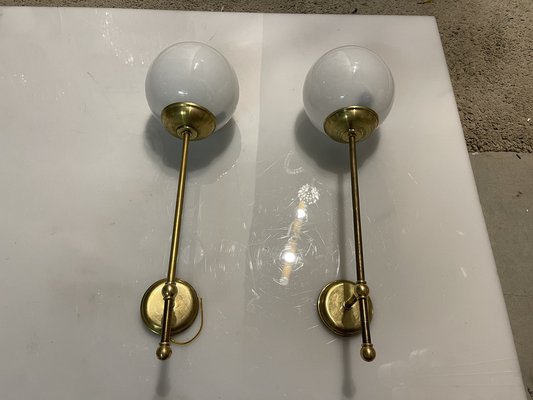 Italian Brass Opaline Glass Wall Lights, Set of 2-JJC-1132202