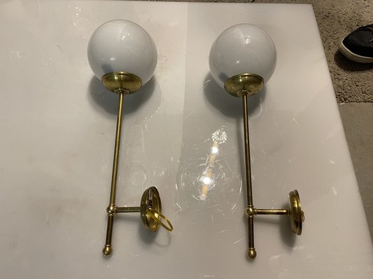 Italian Brass Opaline Glass Wall Lights, Set of 2-JJC-1132202