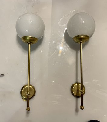 Italian Brass Opaline Glass Wall Lights, Set of 2-JJC-1132202