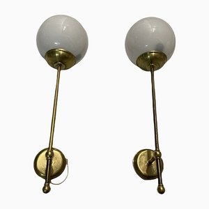 Italian Brass Opaline Glass Wall Lights, Set of 2-JJC-1132202