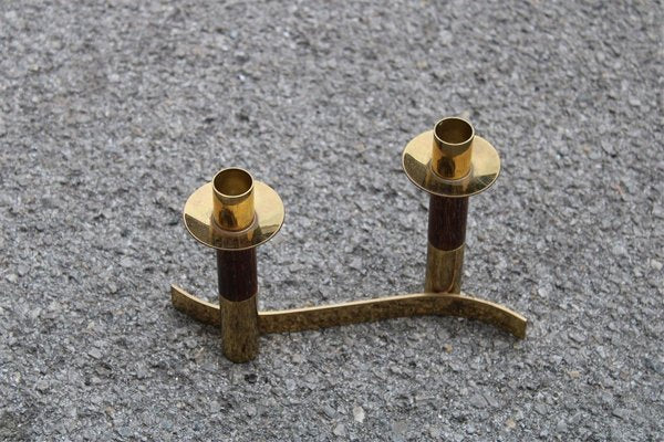 Italian Brass Rosewood Candleholder, 1950s-EH-807365