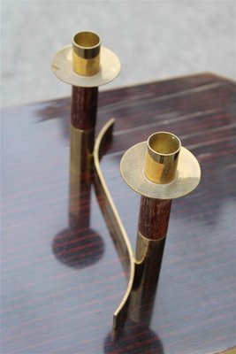 Italian Brass Rosewood Candleholder, 1950s-EH-807365