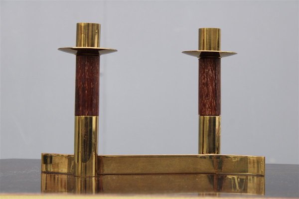 Italian Brass Rosewood Candleholder, 1950s-EH-807365