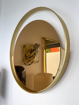 Italian Brass Round Mirror Gold Tinted Glass attributed to Modernindustria. 1970s-FUE-1398881