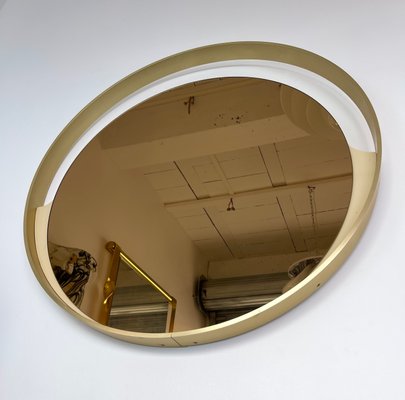 Italian Brass Round Mirror Gold Tinted Glass attributed to Modernindustria. 1970s-FUE-1398881