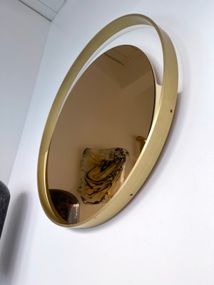 Italian Brass Round Mirror Gold Tinted Glass attributed to Modernindustria. 1970s-FUE-1398881