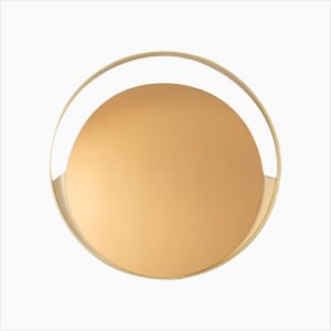 Italian Brass Round Mirror Gold Tinted Glass attributed to Modernindustria. 1970s-FUE-1398881