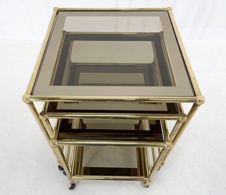 Italian Brass & Smoked Glass Nesting Tables, Set of 3-TZ-1433136