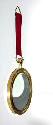 Italian Brass & Velvett Wall Mirror, 1950s-KGD-758056