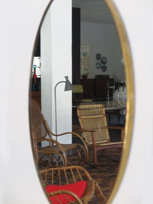 Italian Brass Wall Mirror, 1950s-CC-946145