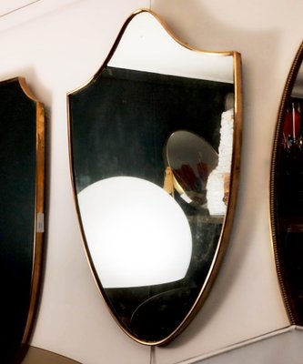 Italian Brass Wall Shield Mirror, 1960s-YUW-1778187