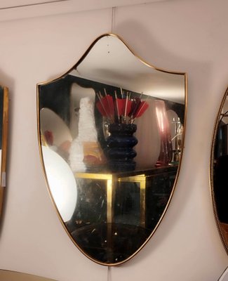 Italian Brass Wall Shield Mirror, 1960s-YUW-1778187