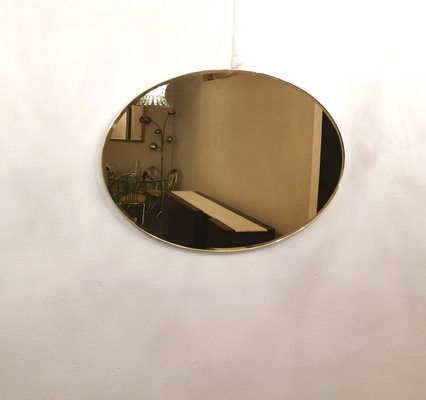 Italian Bronzed Glass Oval Wall Mirror, 1970s-ZST-1080574