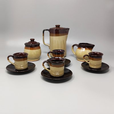 Italian Brown Faenza Ceramic Handmade Coffee Set, 1970s-QGR-1231070