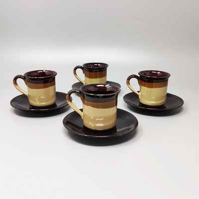 Italian Brown Faenza Ceramic Handmade Coffee Set, 1970s-QGR-1231070