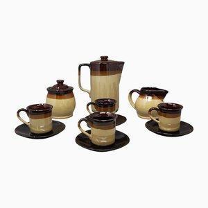 Italian Brown Faenza Ceramic Handmade Coffee Set, 1970s-QGR-1231070