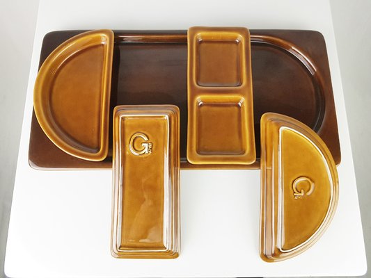 Italian Brown Glazed Ceramic Appetizer Dishes by F. Bettonica for Gabbianelli, 1965, Set of 5-RD-1769604