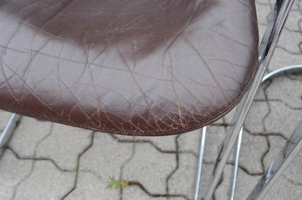 Italian Brown Leather and Chrome Dining Chairs from Cidue, 1960s, Set of 6-UF-1374404