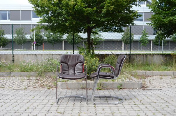 Italian Brown Leather and Chrome Dining Chairs from Cidue, 1960s, Set of 6-UF-1374404