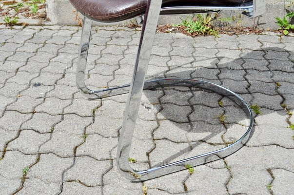 Italian Brown Leather and Chrome Dining Chairs from Cidue, 1960s, Set of 6-UF-1374404