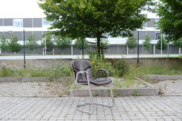 Italian Brown Leather and Chrome Dining Chairs from Cidue, 1960s, Set of 6-UF-1374404