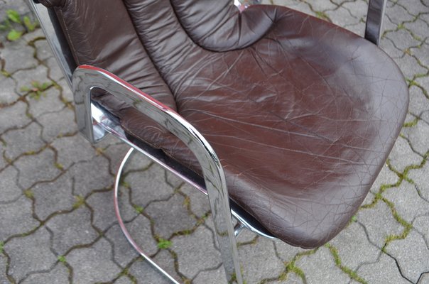 Italian Brown Leather and Chrome Dining Chairs from Cidue, 1960s, Set of 6-UF-1374404