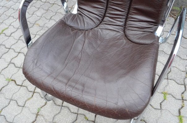 Italian Brown Leather and Chrome Dining Chairs from Cidue, 1960s, Set of 6-UF-1374404