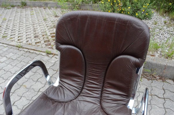 Italian Brown Leather and Chrome Dining Chairs from Cidue, 1960s, Set of 6-UF-1374404