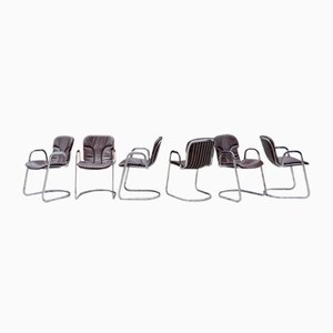 Italian Brown Leather and Chrome Dining Chairs from Cidue, 1960s, Set of 6-UF-1374404