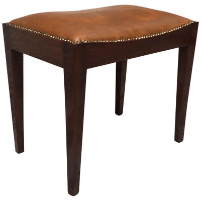 Italian Brown Leather and Wood Pouf, 1960s-GDD-1096862