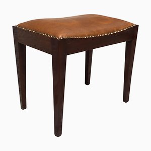 Italian Brown Leather and Wood Pouf, 1960s-GDD-1096862