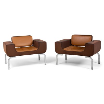 Italian Brown Leather Lounge Chairs, 1970s, Set of 2-VEI-1273069